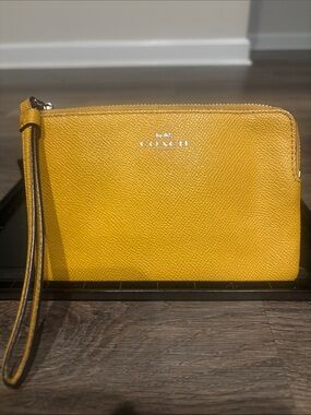 Coach Yellow Pebbled Leather Wristlet Clutch